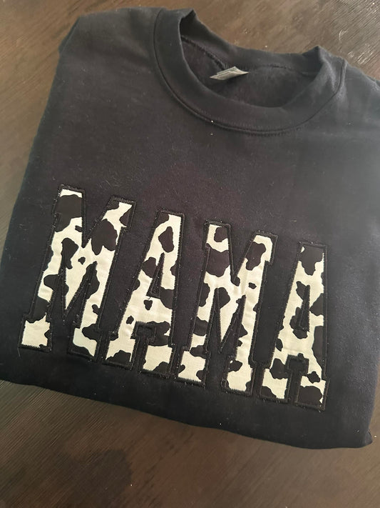 Cow Print Applique Mama Crew